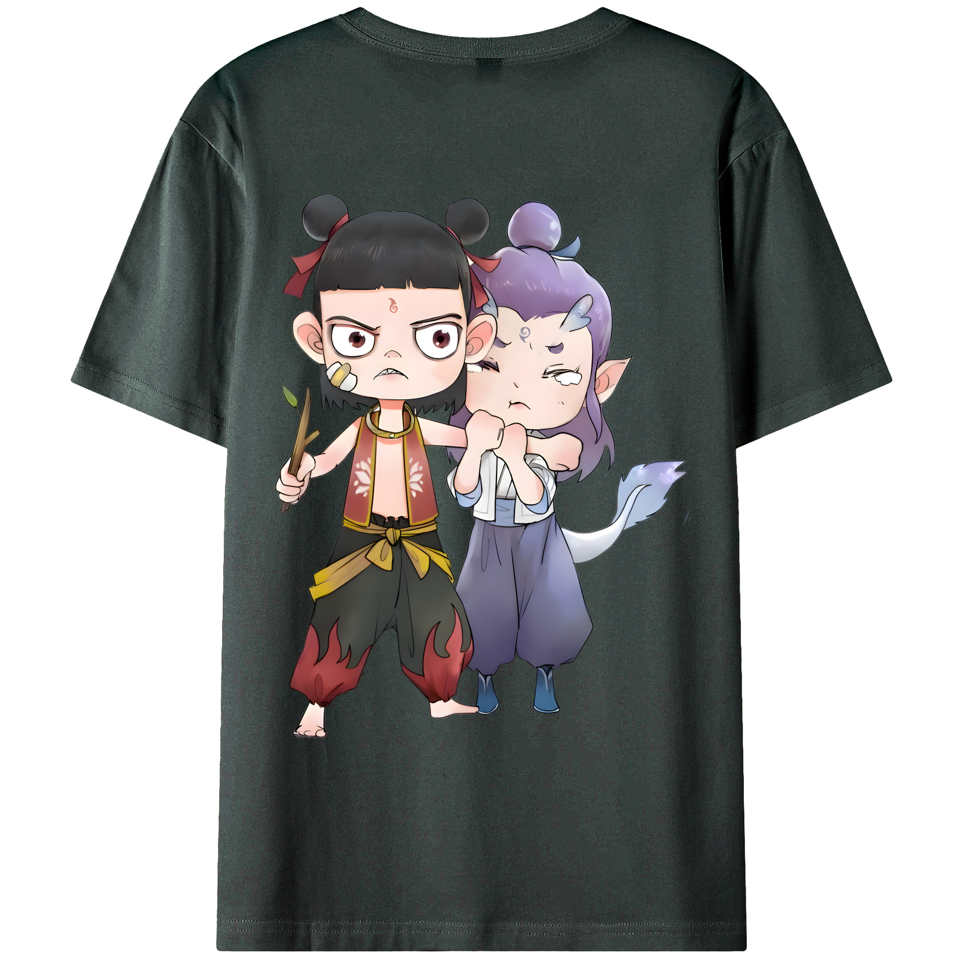（画像用） Ne Zha 2 ナタ 魔童の大暴れ 綿100％ メンズ半袖Tシャツ（バックプリント） 通気性